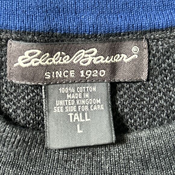 Eddie Bauer Cotton Sweater Charcoal Grey w Black Geometric Pullover UK Sz L Tall - Picture 6 of 8